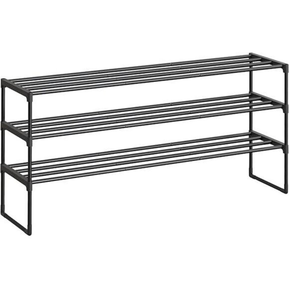 SONGMICS 3 Tier Shoe Rack Stackable Metal Organizer Shelf for 24 Pairs Black - Picture 7 of 7